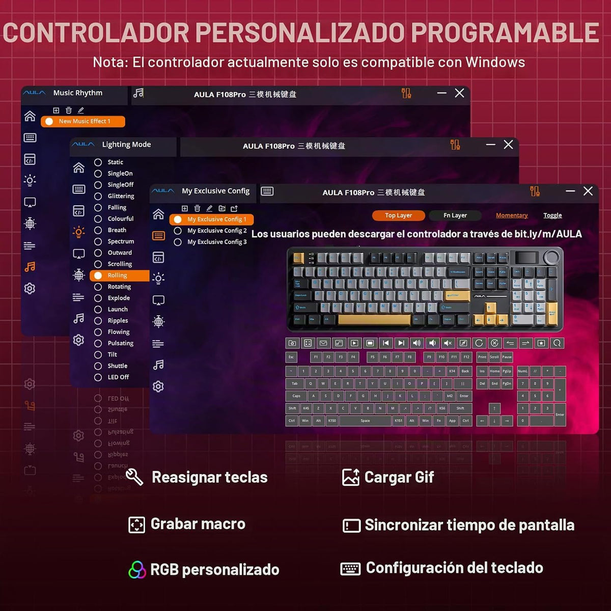 AULA F108 PRO - Teclado mecánico inalámbrico con pantalla y perilla...