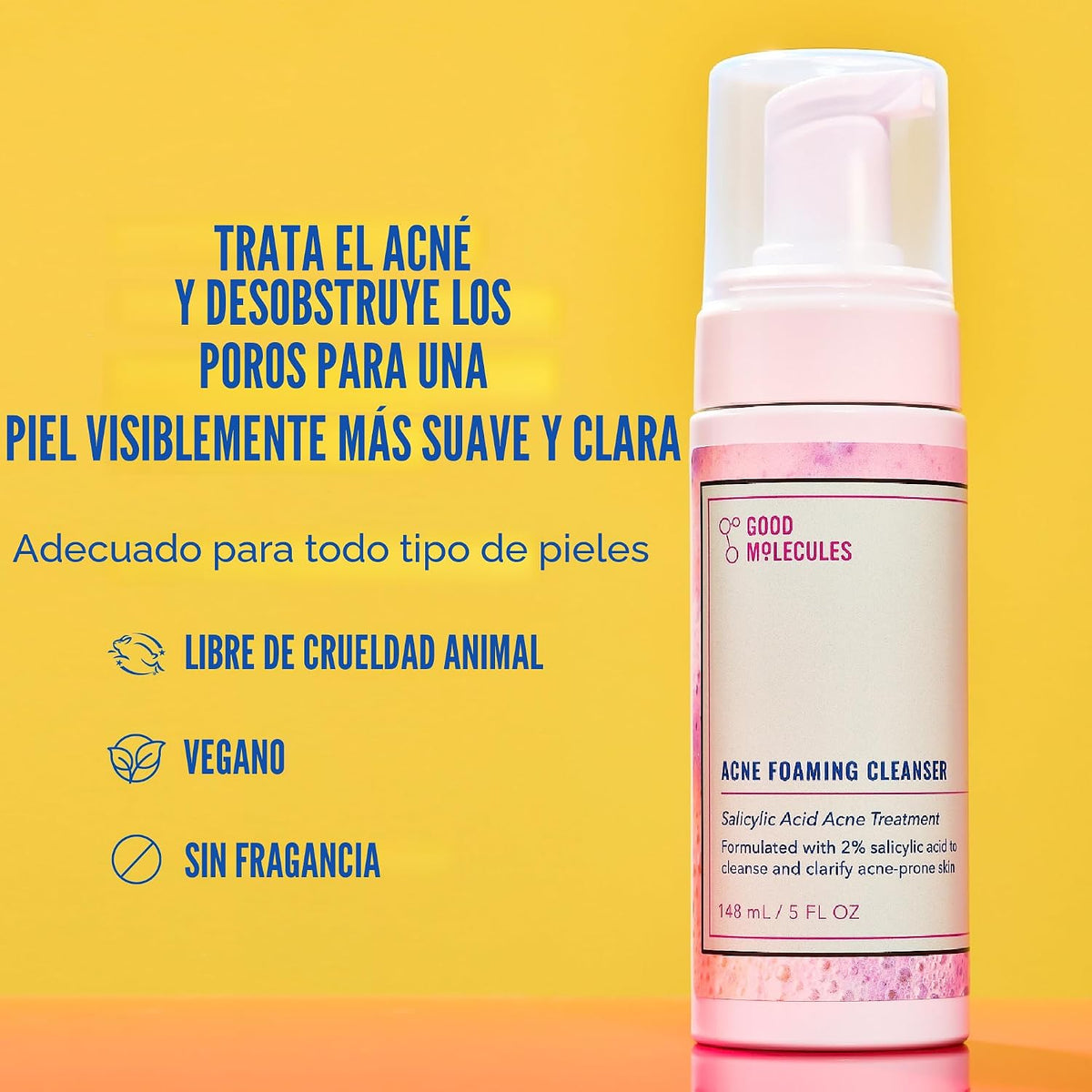 Limpiador espumoso para acné Good Molecules, 2 % de ácido salicílic...