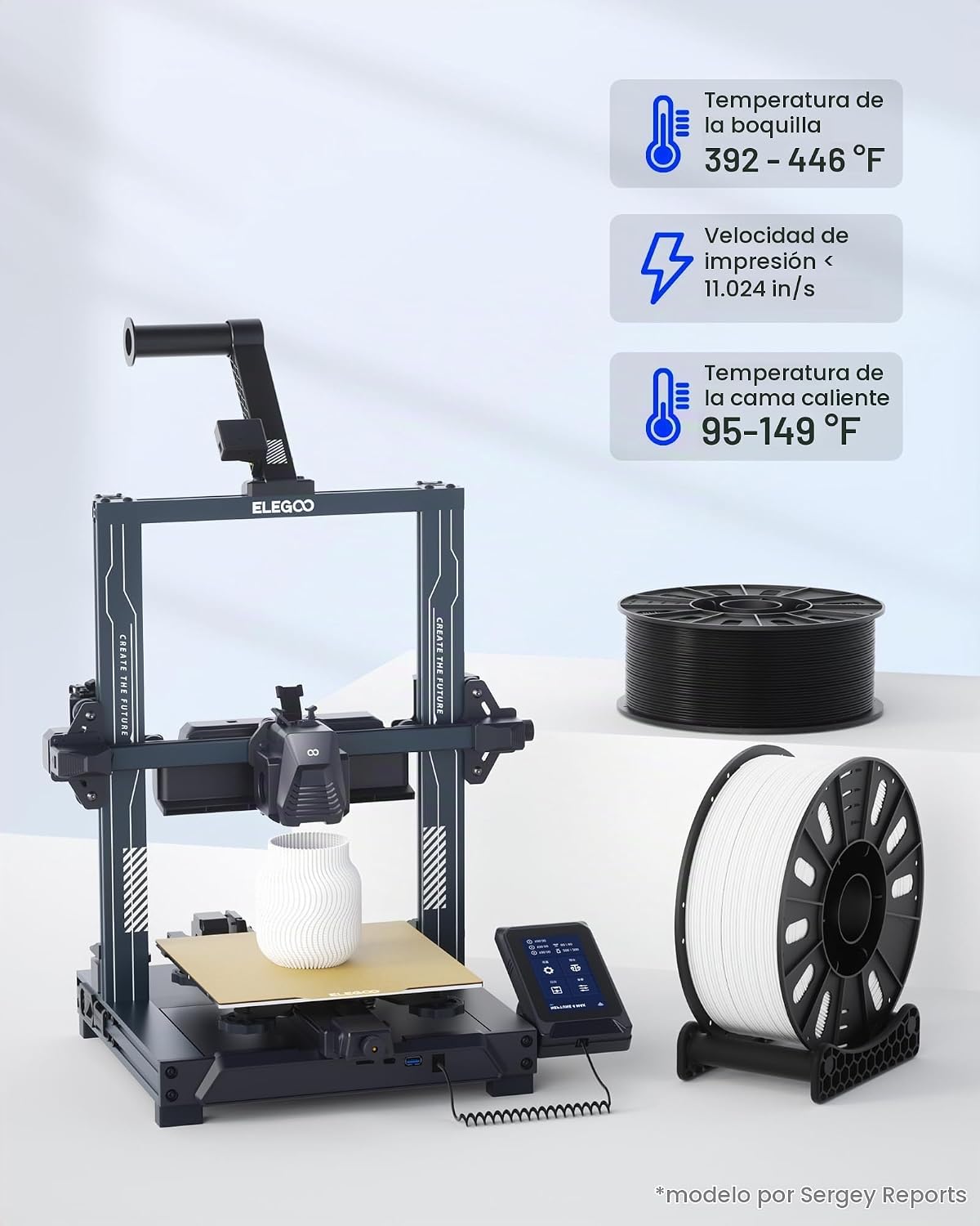 ELEGOO Filamento para impresora 3D PLA+ de 0.07 in, blanco, 6.6 lbs...