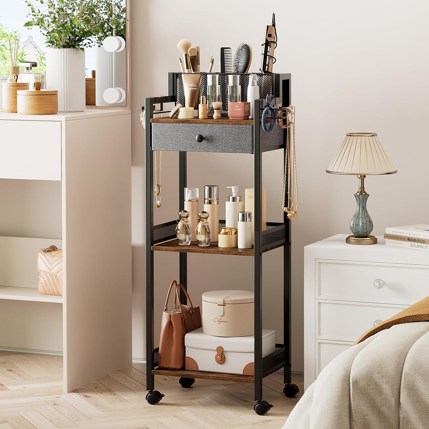 FURFUN - Soporte de baño, carrito de maquillaje con cajón para cosm...