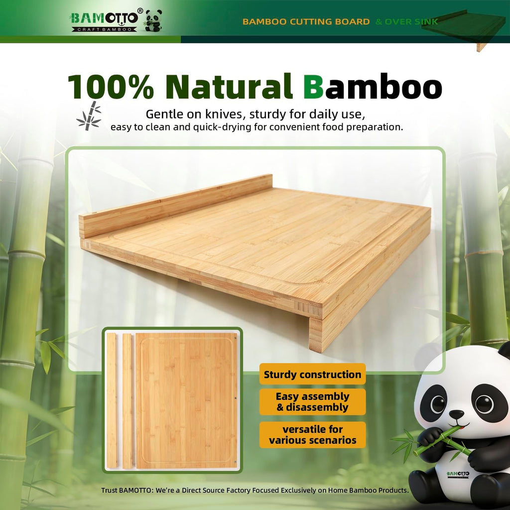 BAMOTTO CRAFTBAMBOO Tabla de cortar de bambú extragrande de 24 x 18...