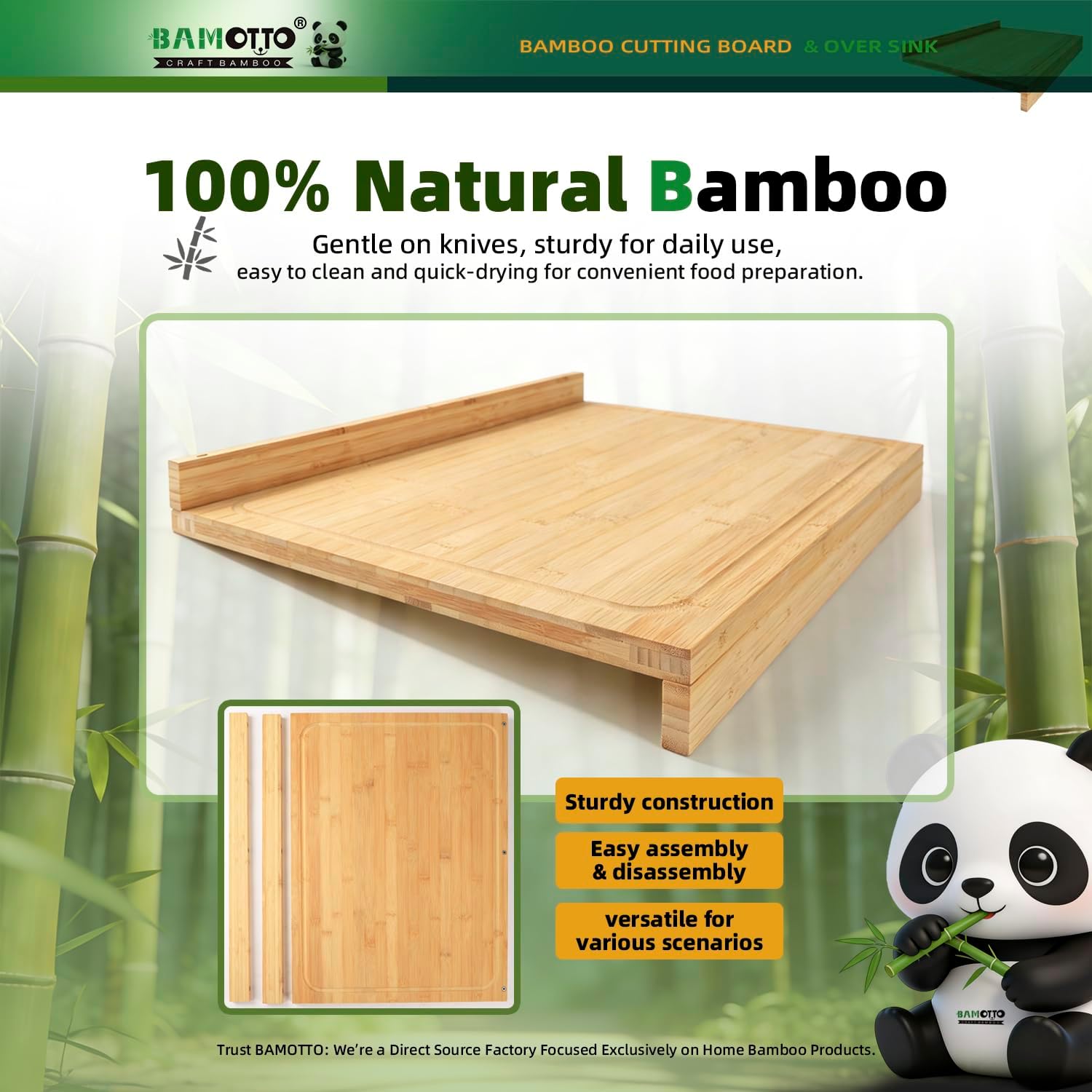 BAMOTTO CRAFTBAMBOO Tabla de cortar de bambú extragrande de 24 x 18...