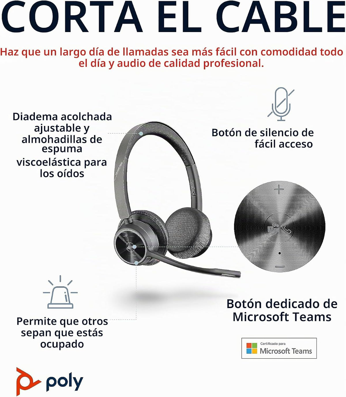 Poly Voyager 4320 UC: Bluetooth, auriculares inalámbricos con micró...