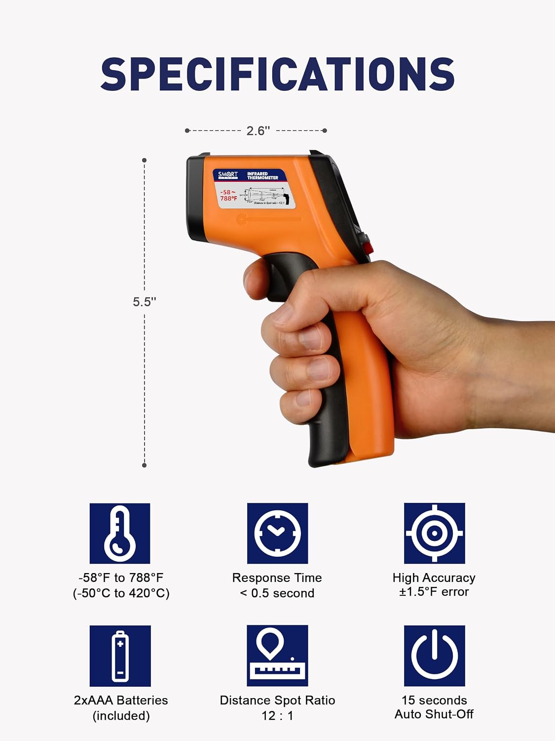 Pistola de termómetro infrarrojo, rango de -58 °F a 788 °F (no para...