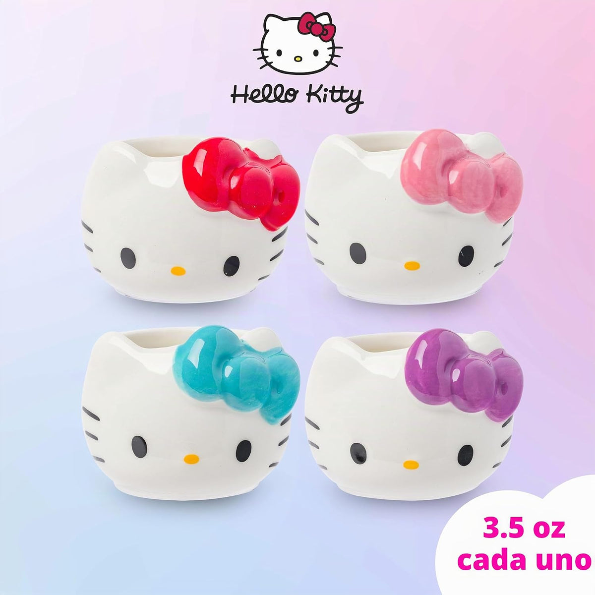 Silver Buffalo Sanrio Hello Kitty - Juego de 4 mini tazas de cerámi...
