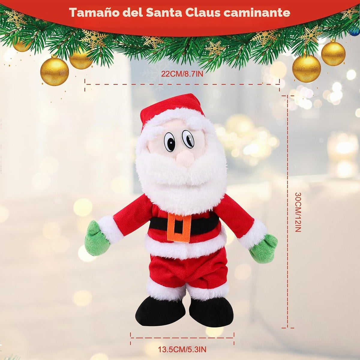 Gfilay Juguete de peluche animado de Papá Noel que camina | Decorac...