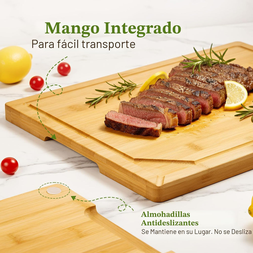 Kikcoin 3+1 tablas de cortar de bambú autodrenantes, tablas de cort...