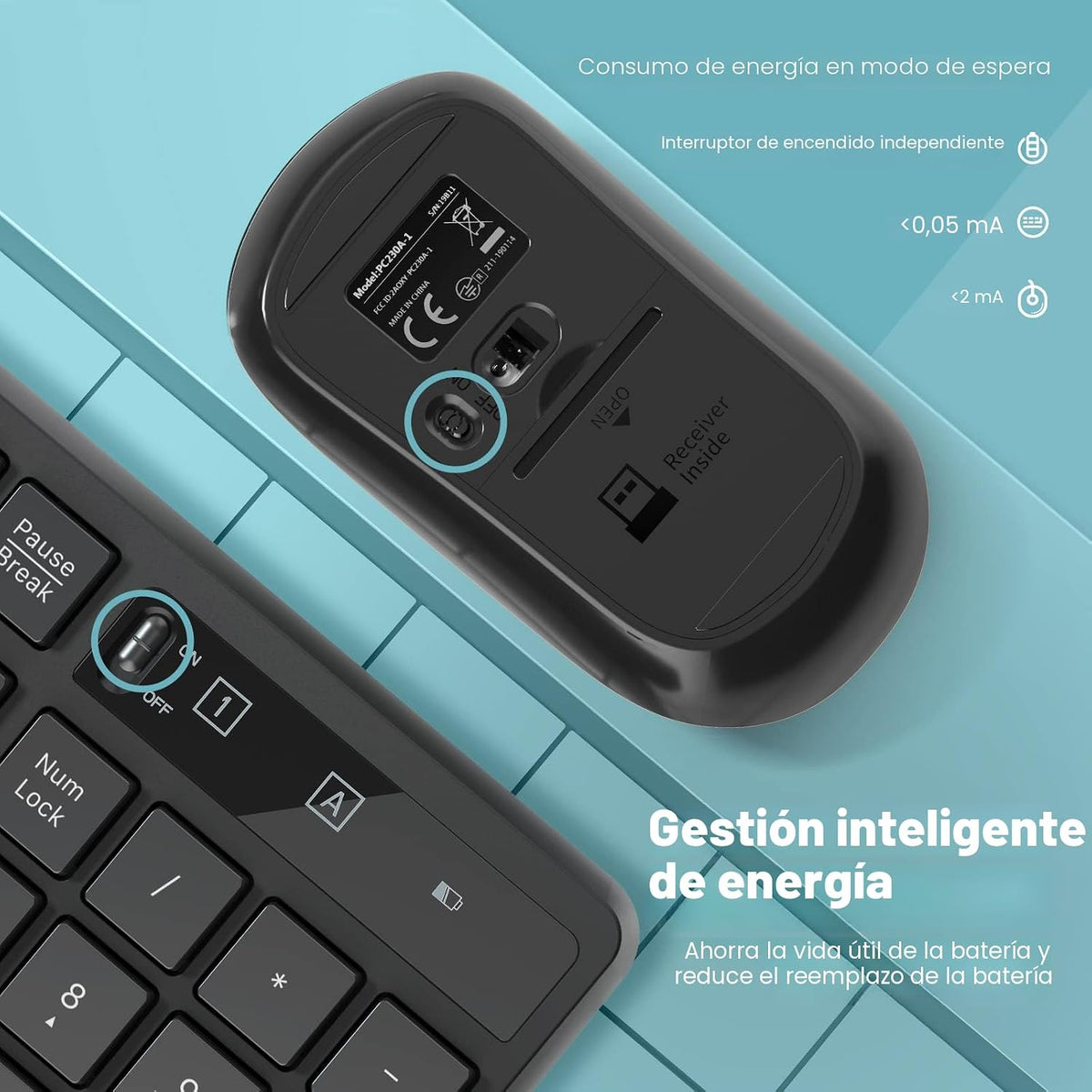 Combo de Teclado y Ratón Inalámbrico, Lovaky Teclado y Ratón Ergonó...