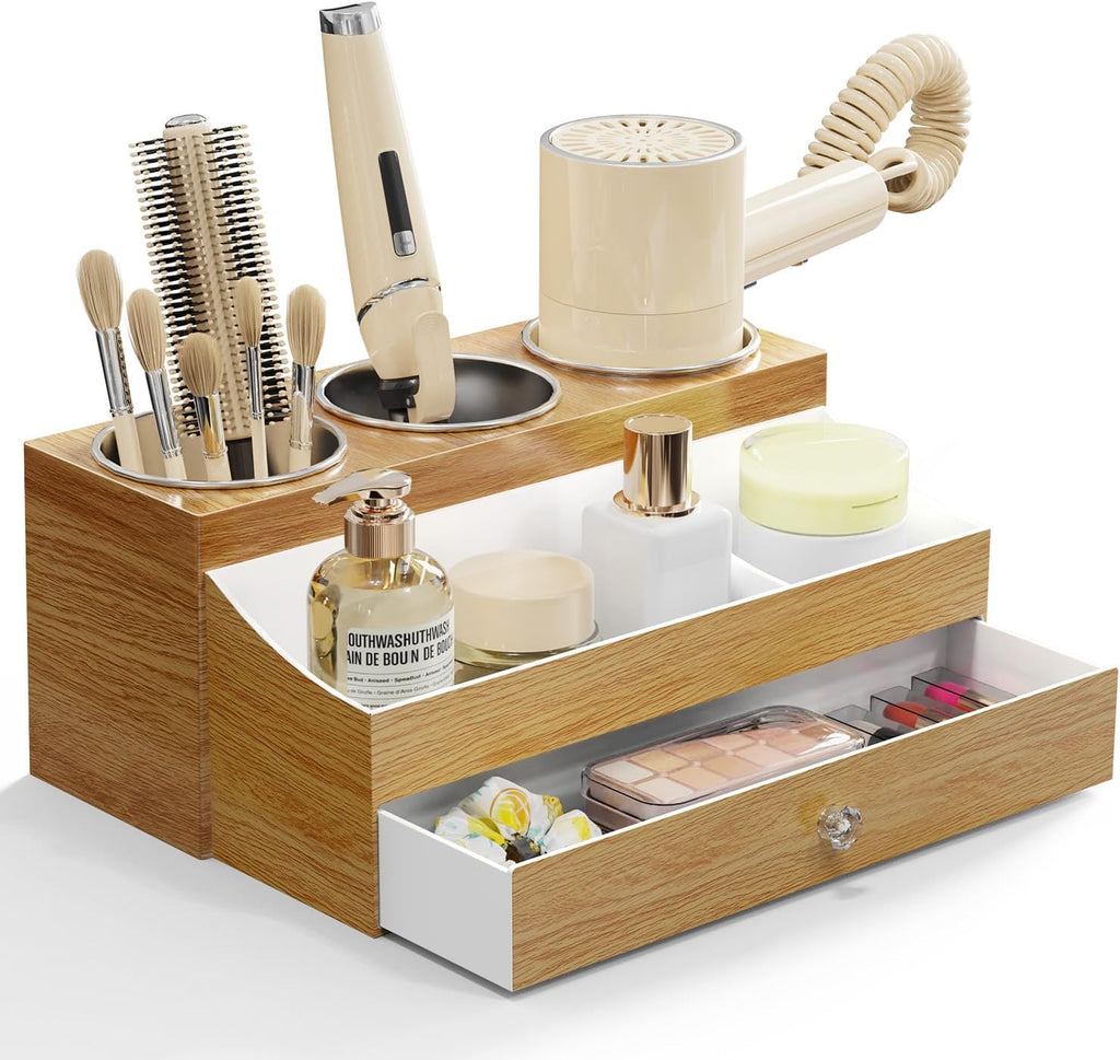 GFWARE Soporte acrílico para secador de cabello con cajón, organiza...