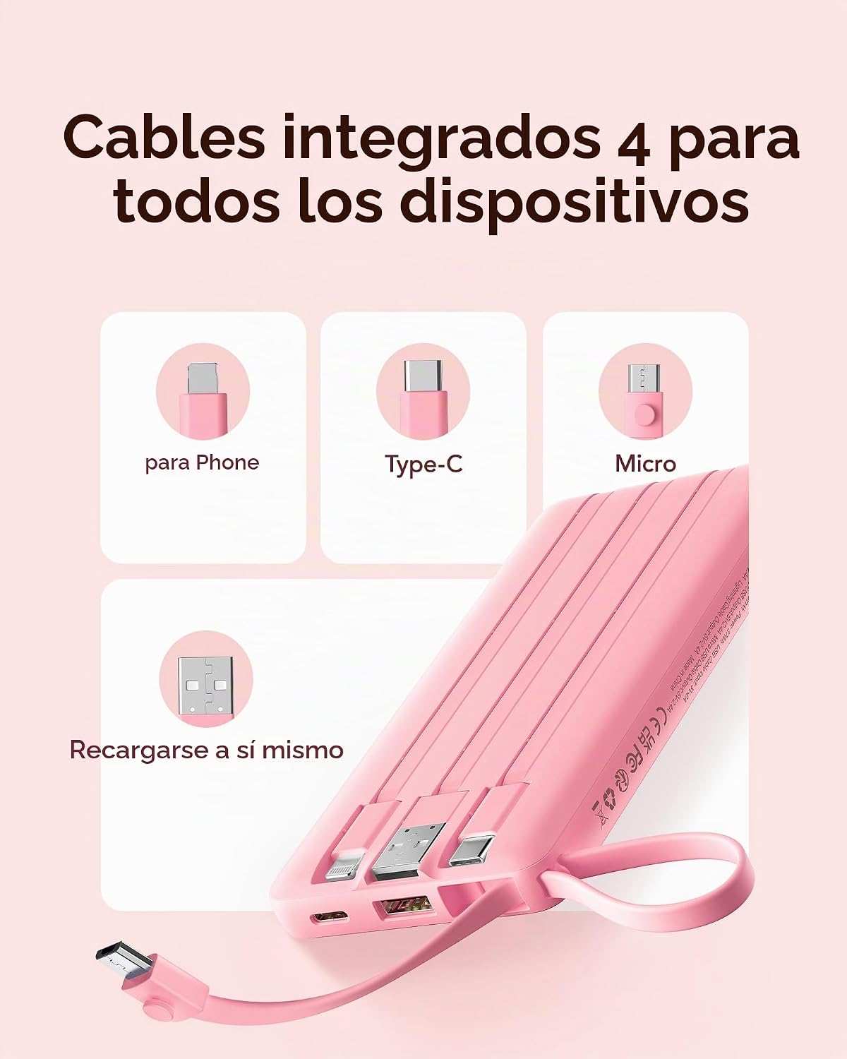 Cargador de teléfono portátil VRURC, banco de energía incorporado d...