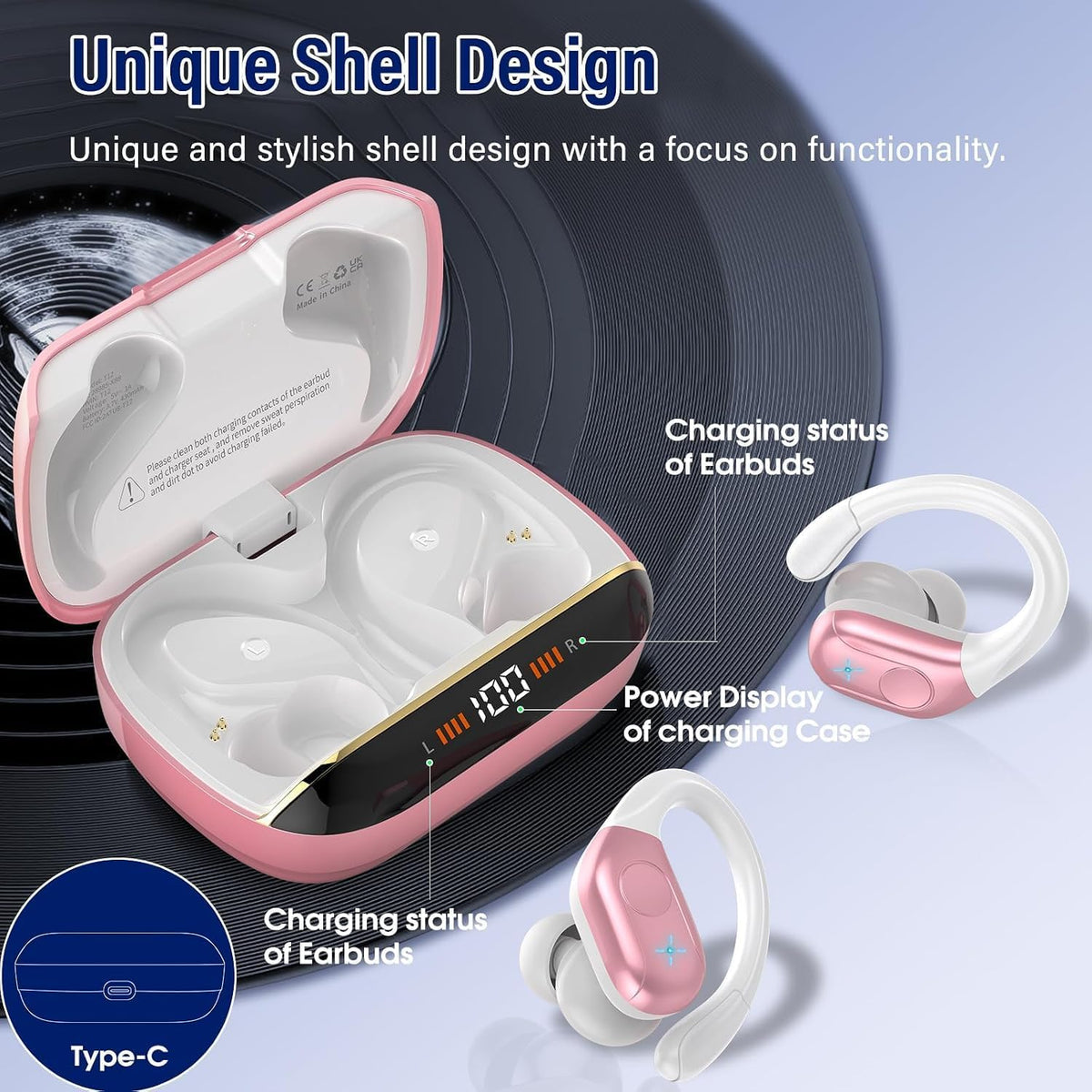 Qecnato Auriculares inalámbricos Bluetooth 5.4 deportivos, auricula...