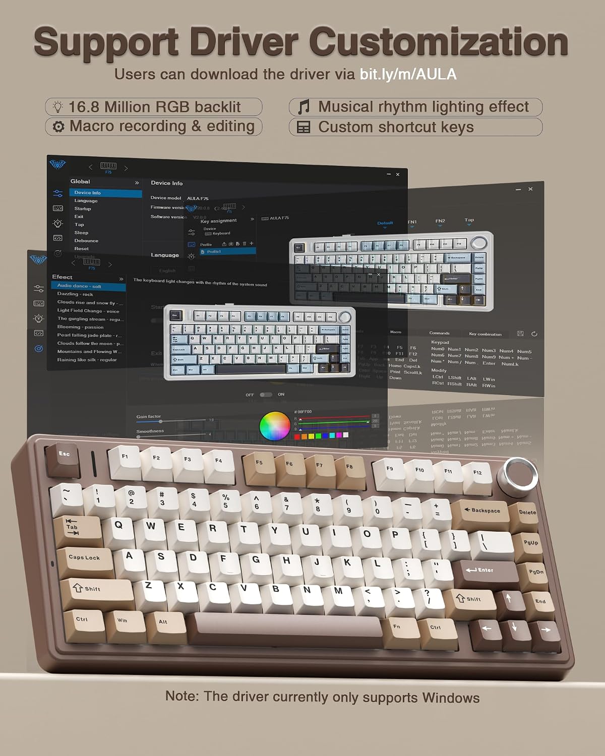 AULA Teclado mecánico inalámbrico F75 75%, teclado cremoso intercam...