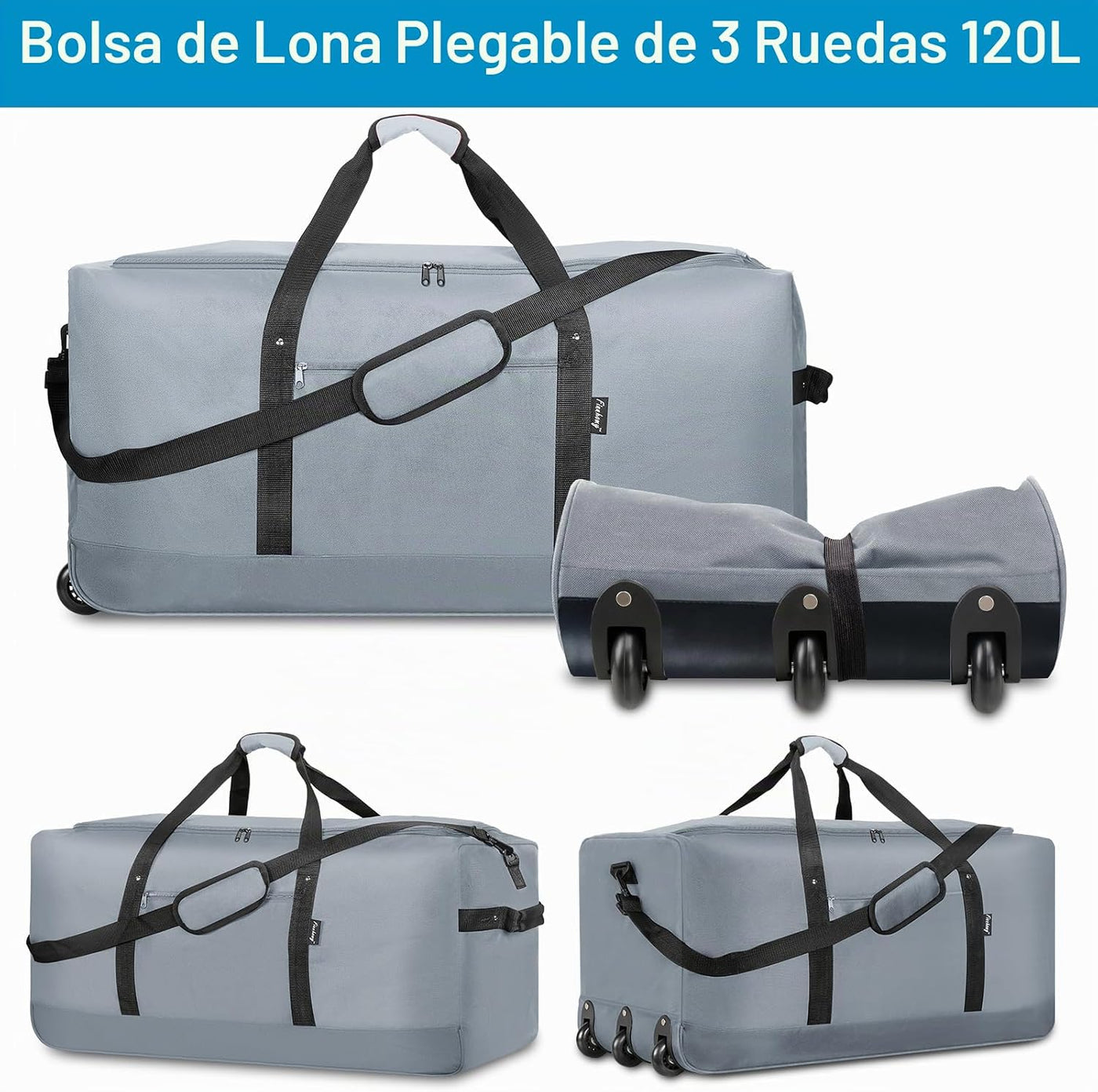 Finnhomy Bolsa de Lona Rodante Plegable de 120L con 3 Ruedas, Bolsa...