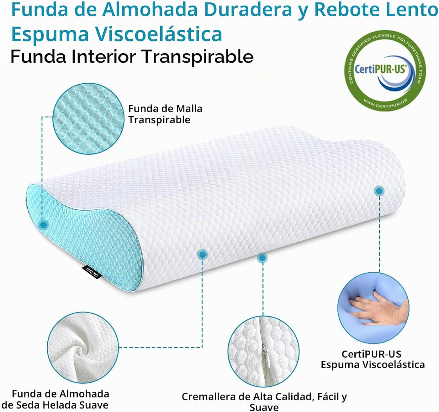 Almohadas de espuma viscoelástica Ylekto para el cuello, almohada p...