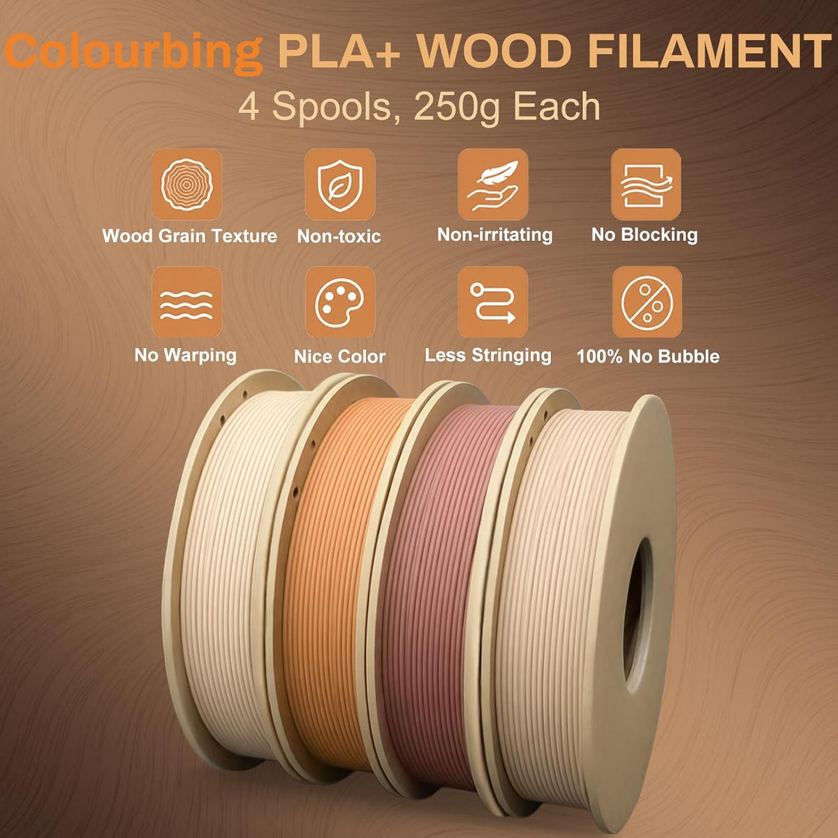 Paquete de filamentos para impresora 3D de madera PLA+ de grano de...