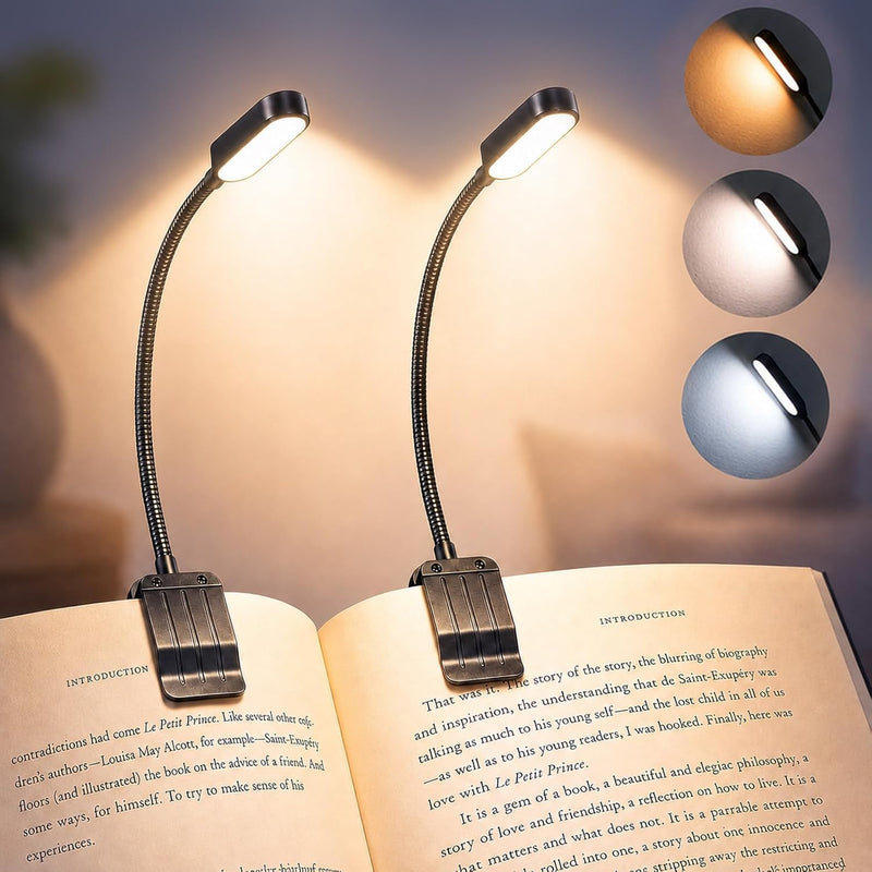 Luz para Libros Paquete de 2, Luces de Lectura Recargables para Lib...