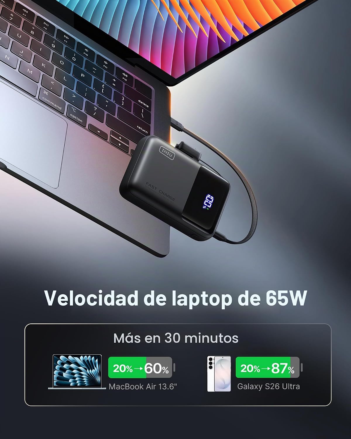 INIU Banco del poder del ordenador portátil, batería de carga rápid...