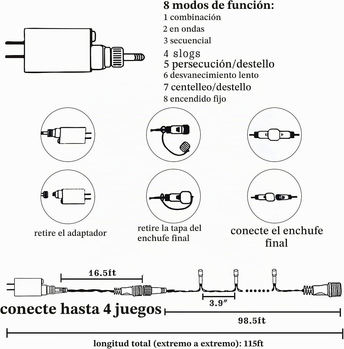 Dazzle Bright Guirnalda de 300 luces LED de Navidad, 100 pies, impe...