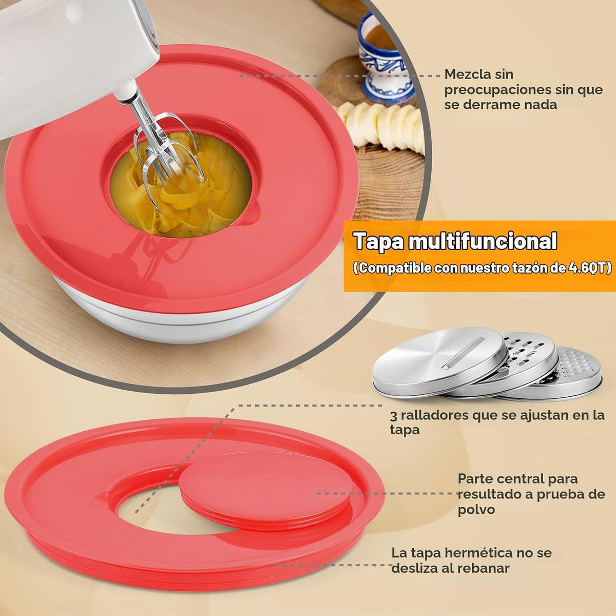 P&amp;P CHEF Juego de 6 tazones para mezclar con tapas, de acero in...