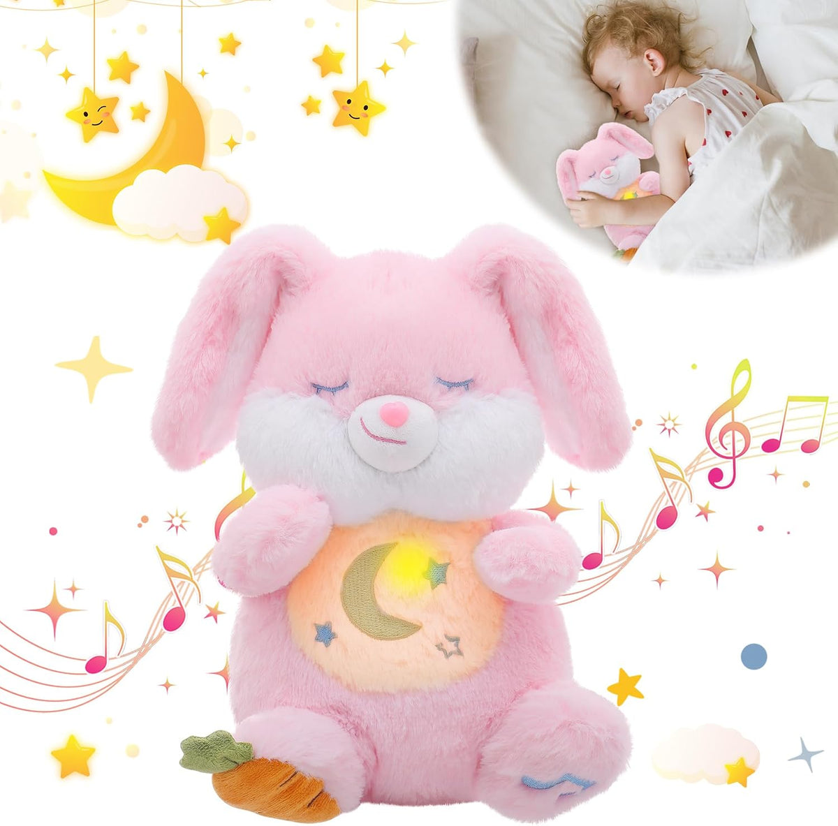 MIAODAM Peluche de Conejito que Respira - Peluche de Conejo Rosa Re...