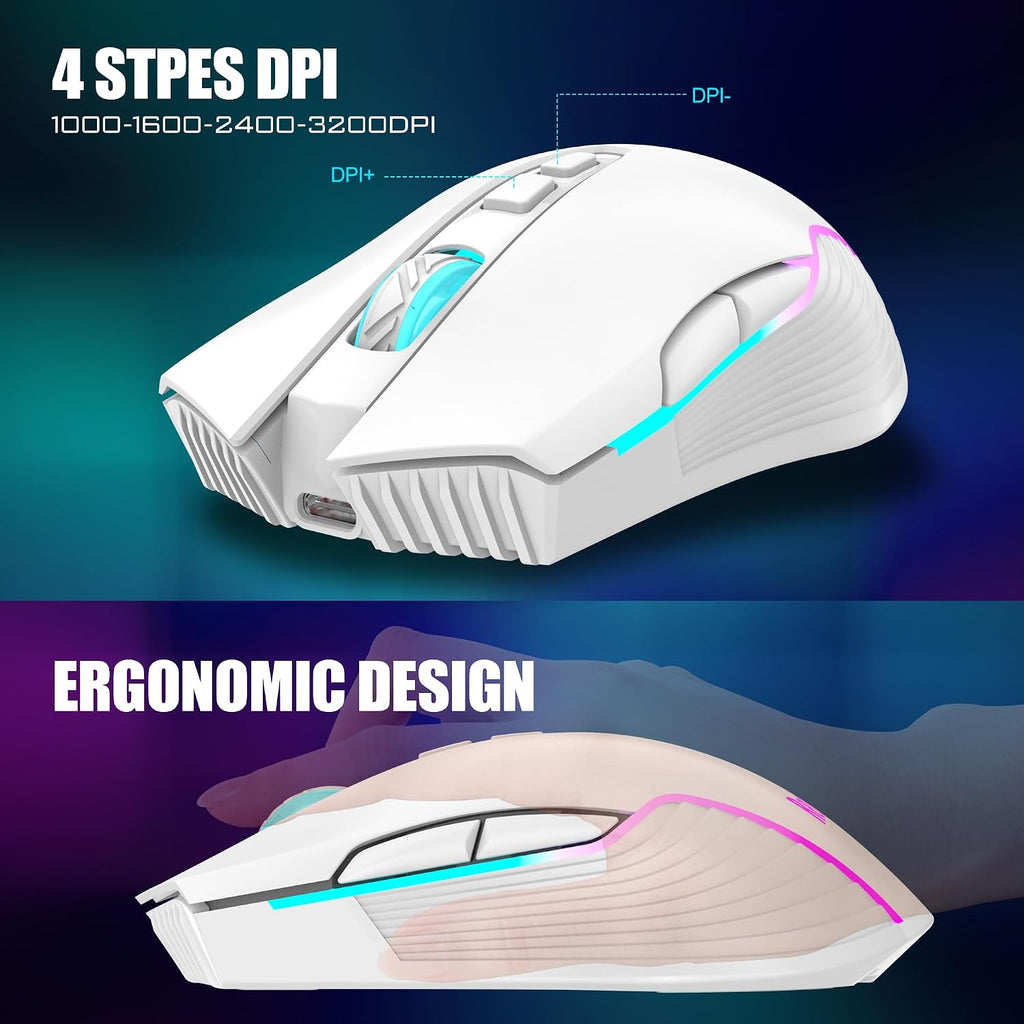 RedThunder K10 Combo de teclado y mouse inalámbricos para juegos, b...