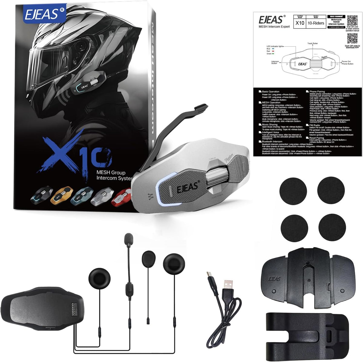 iSunergy X10 - Auriculares Bluetooth para casco de motocicleta, int...