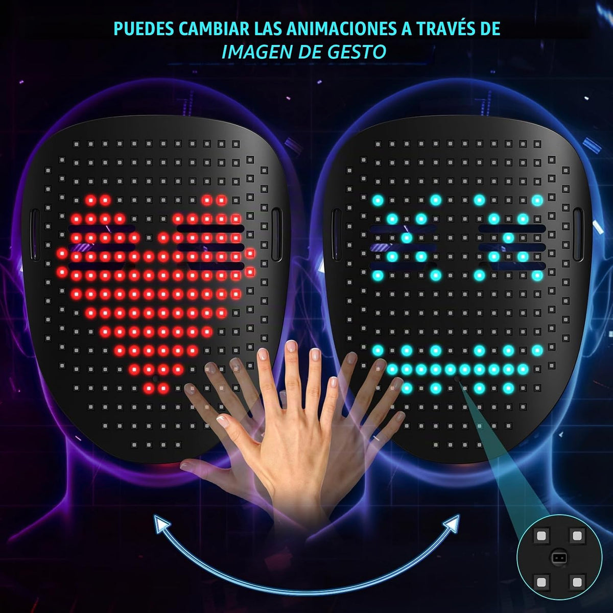 Máscara de luz LED con detección de gestos, disfraces de Halloween...