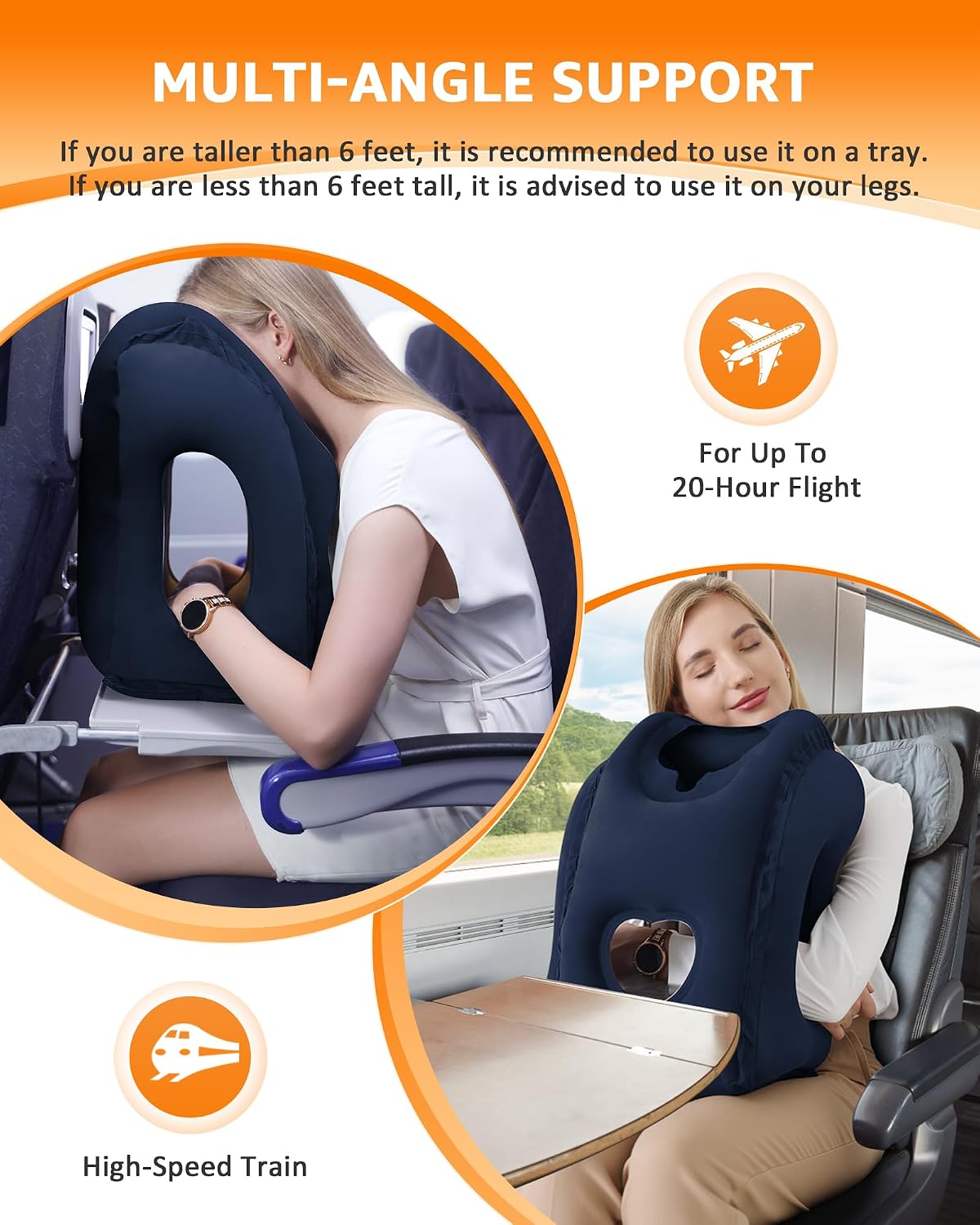 Almohada inflable del viaje para el cuello del avión y la lumbar, u...