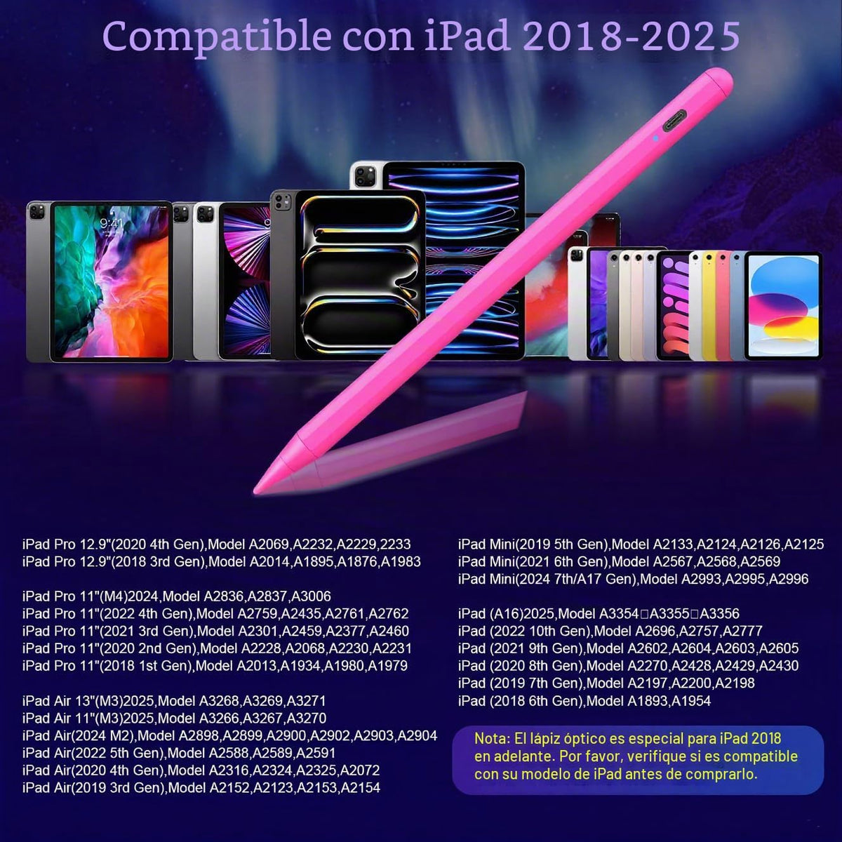 Lápiz capacitivo para iPad A16 11ª\/10ª con rechazo de palma y carg...