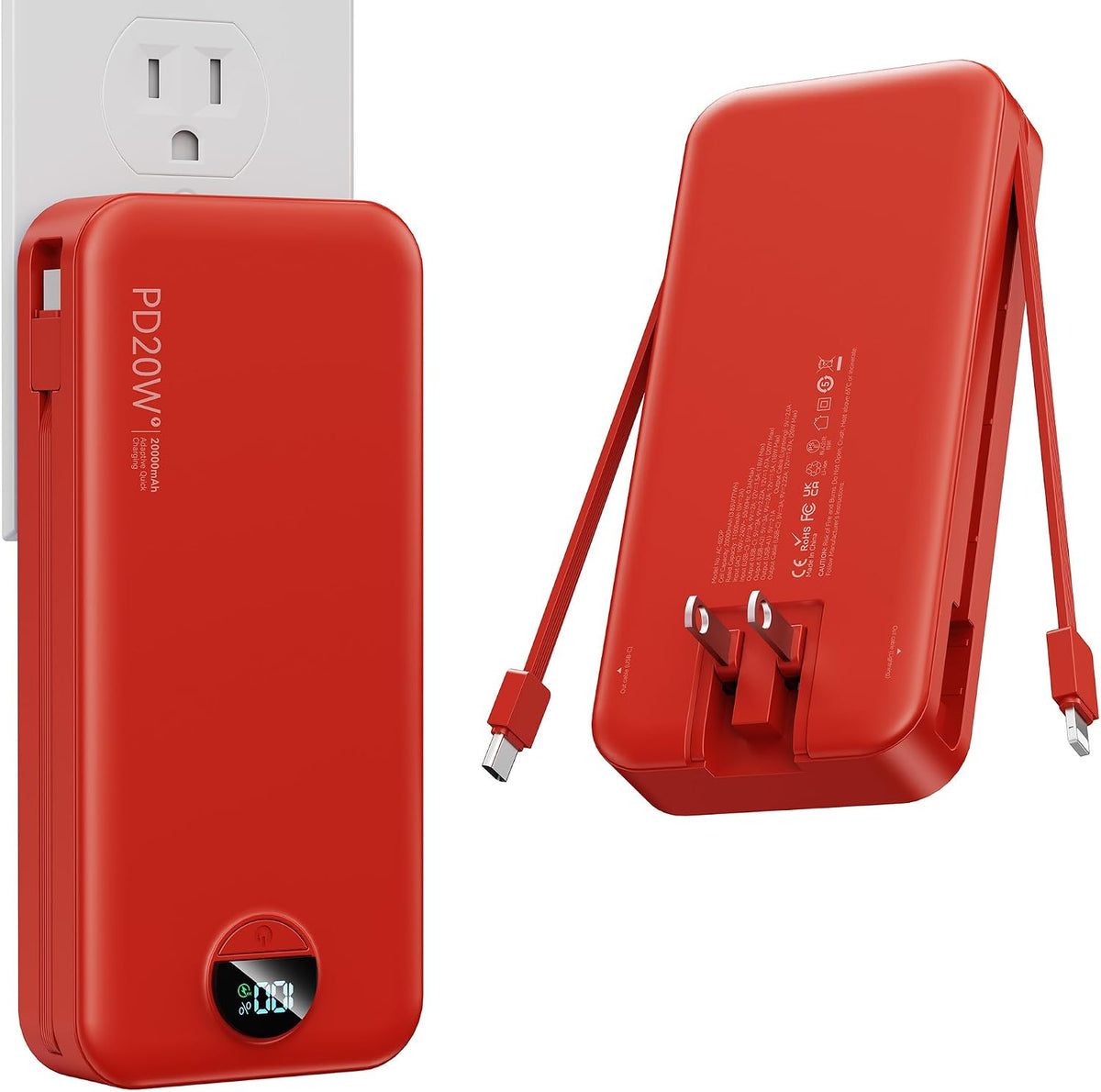 Nusyddy Cargador portátil 20000mAh de carga rápida w\/incorporado e...