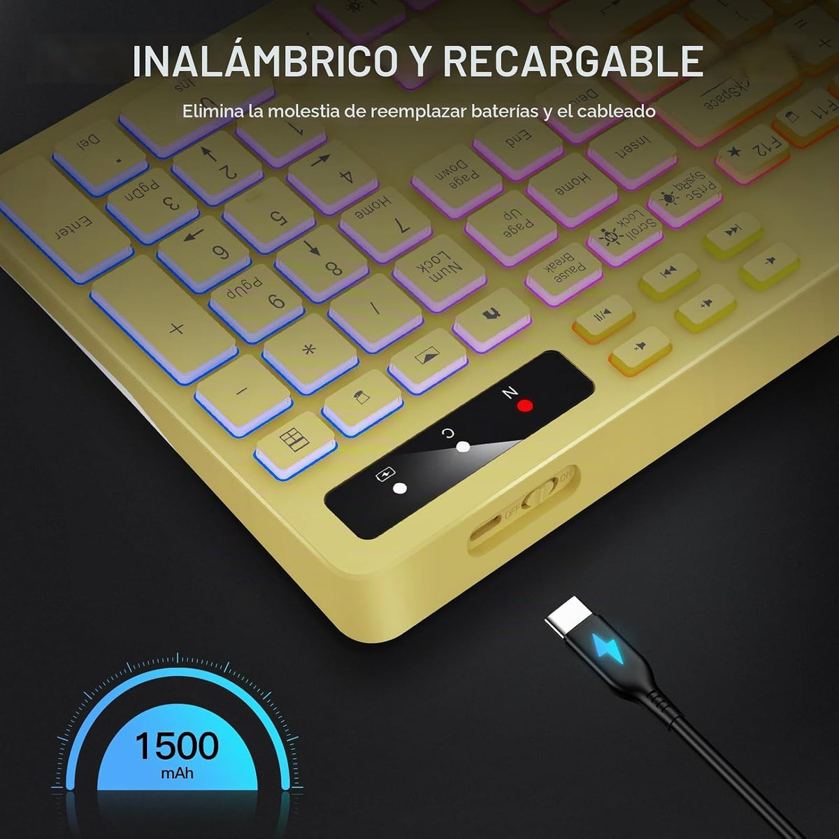 Soueto Teclado inalámbrico con retroiluminación RGB, soporte para t...