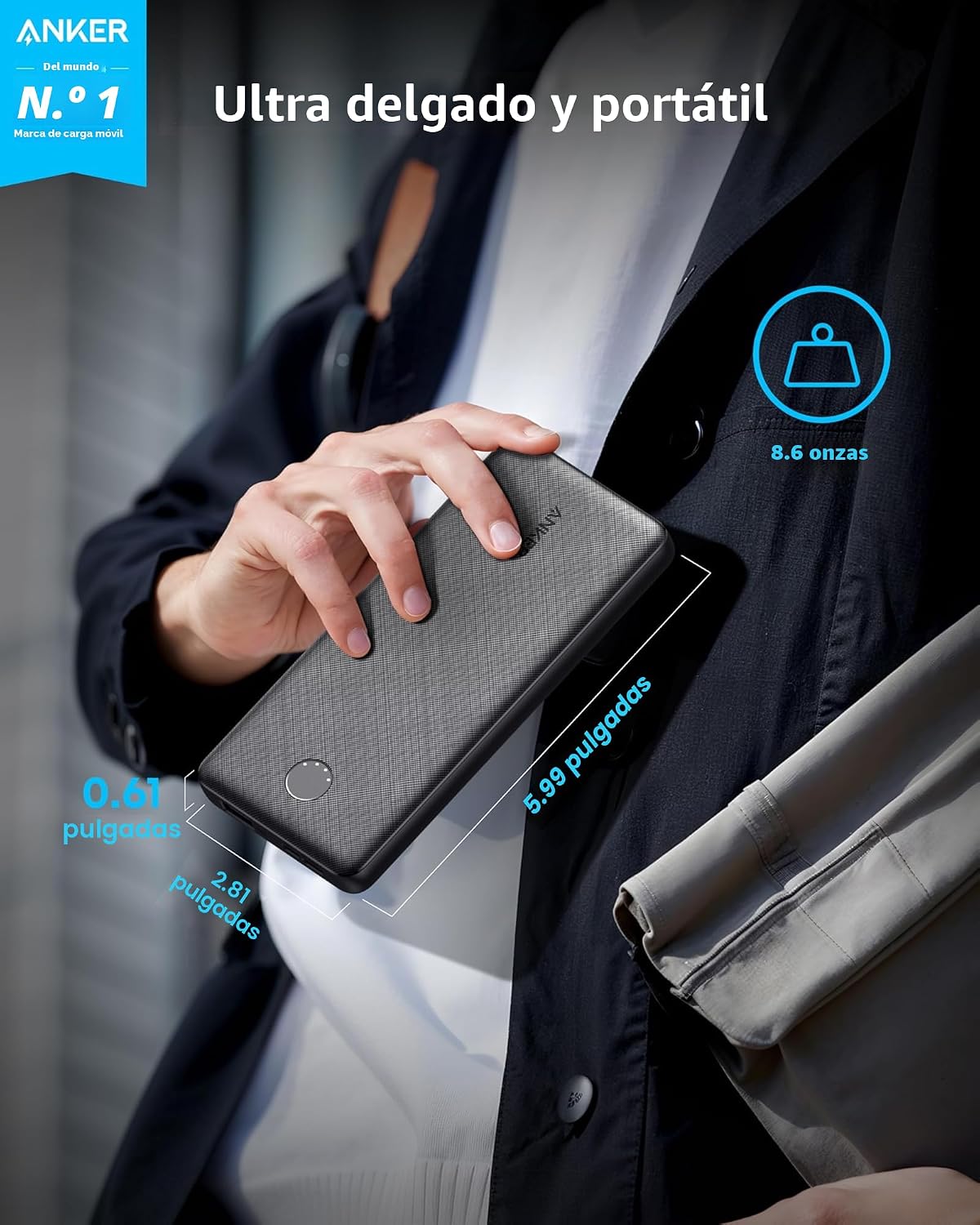 Anker Power Bank, cargador portátil de 10,000 mAh, batería PowerIQ...