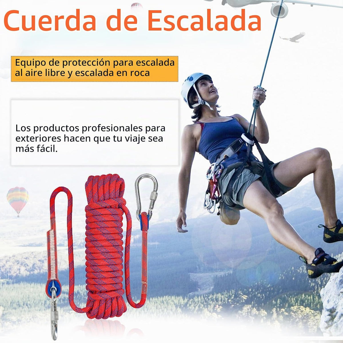NewDoar Cuerda de Escalada 8(5\/16pulg), 10mm (3\/8pulg), Cuerda de...