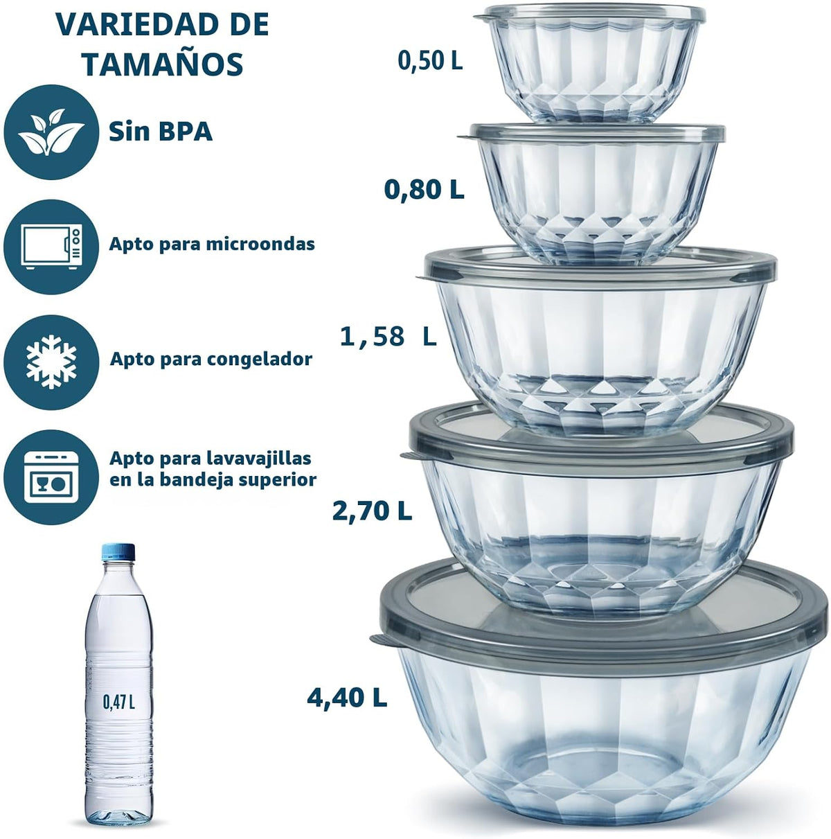 Juegos de cuencos de mezcla Freshmage con tapas herméticas, 5 paque...
