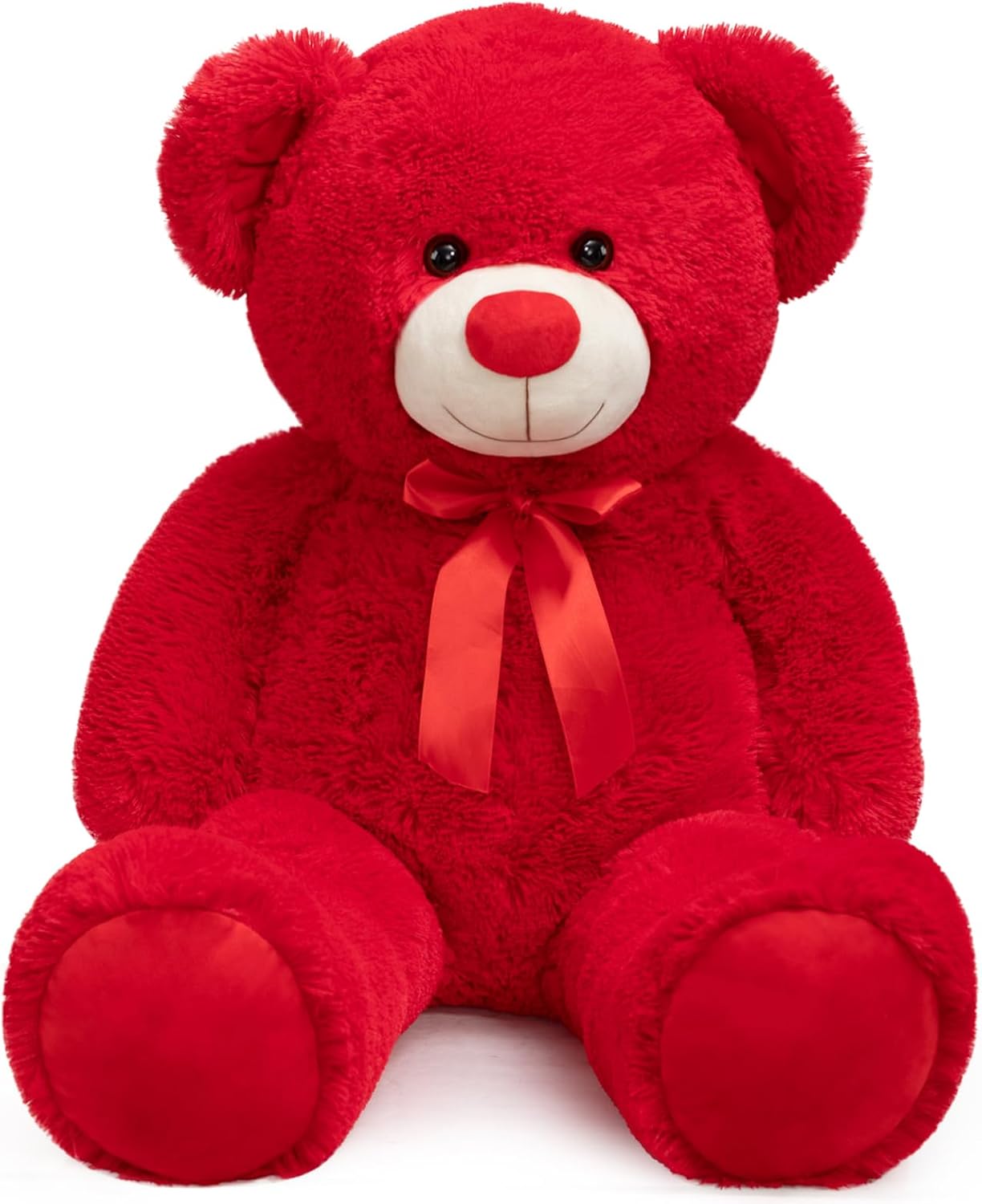 WENMOTDY Oso de peluche grande con lazo de cinta roja, regalo para...
