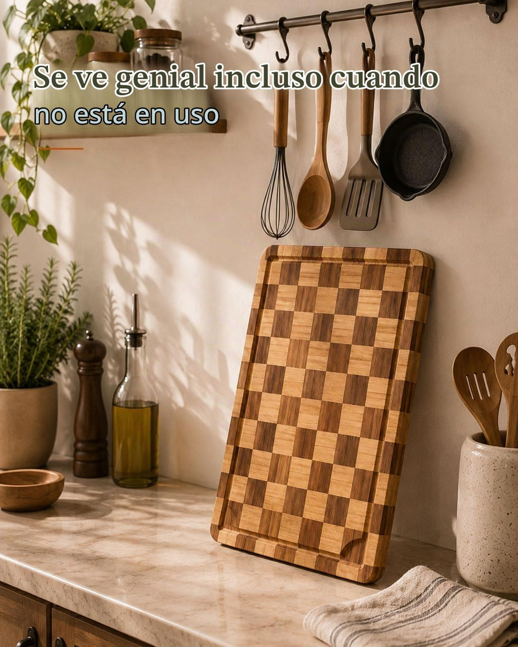 Plusinthebox Tabla de cortar de madera, resistente bloque de carnic...