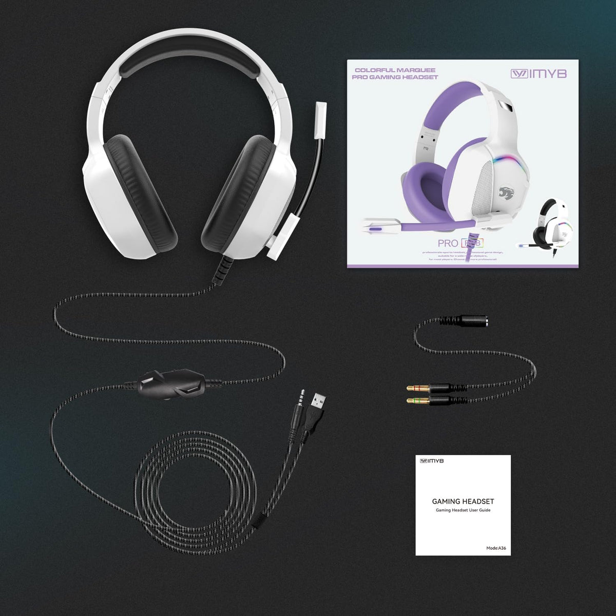 IMYB A36 Auriculares para juegos con micrófono estéreo para PC, PS5...