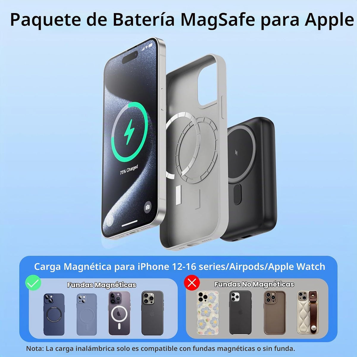 Cargador portátil magnético para iPhone y Apple Watch, 10800 mAh 25...