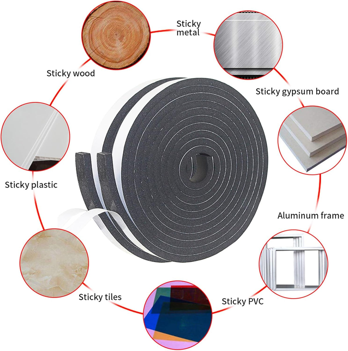 Cinta de Aislamiento de Espuma Autoadhesiva, 1\/4 Pulgada x 1\/4 Pu...