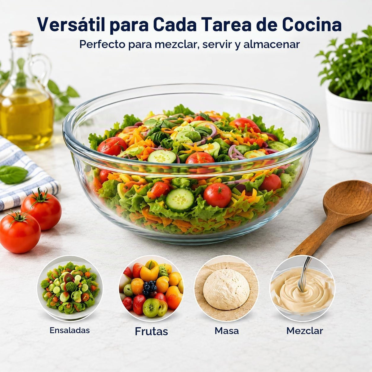 ZAPHYCOCA Cuenco de vidrio grande, cuenco de mezcla de vidrio de 6...