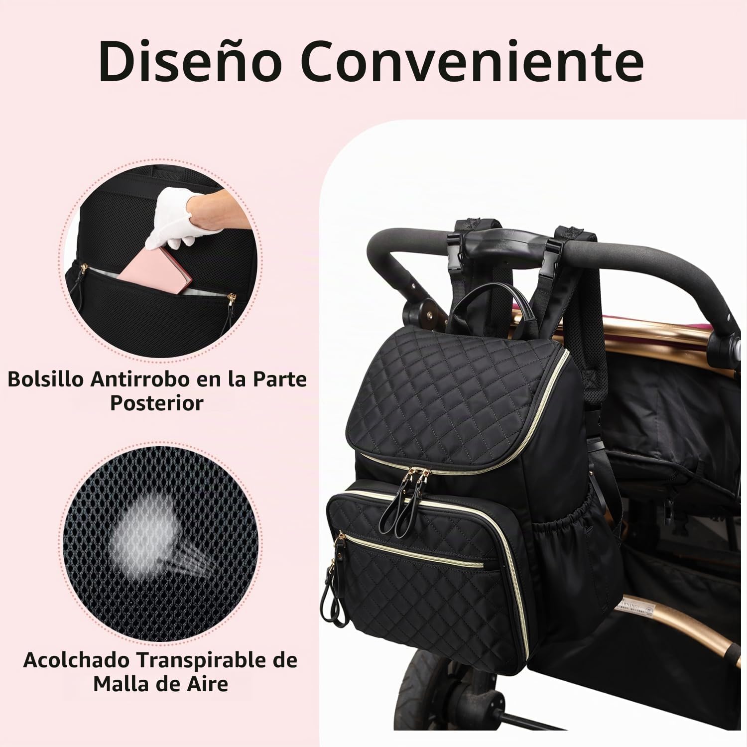 LORADI Mochila ligera para pañales, mediana | Clips para cochecito,...