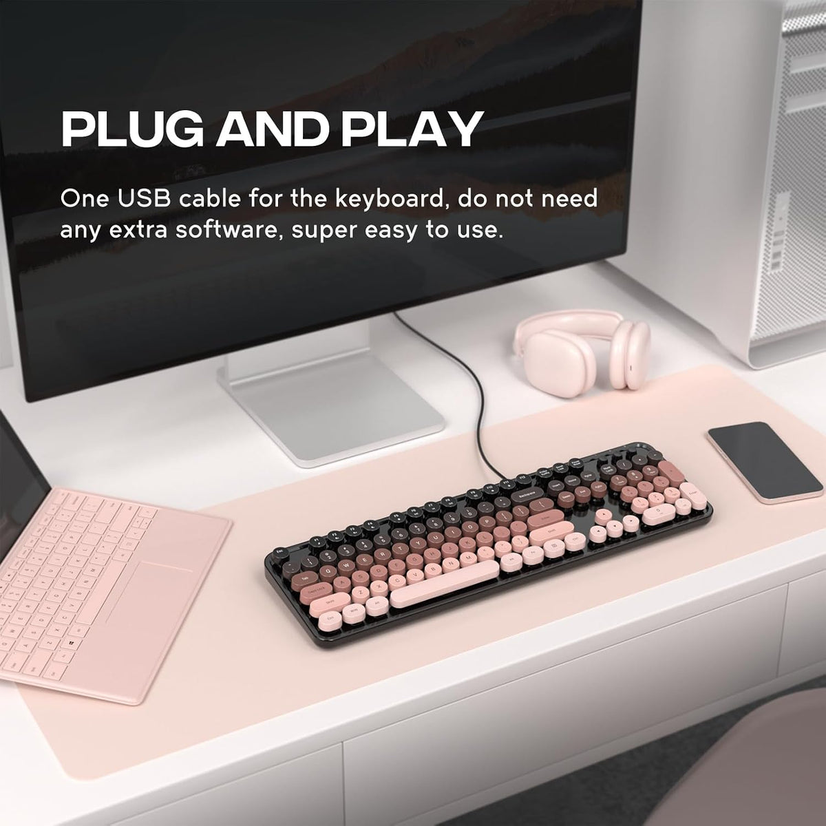 Dilter Teclado de computadora con cable, teclado USB de tamaño comp...