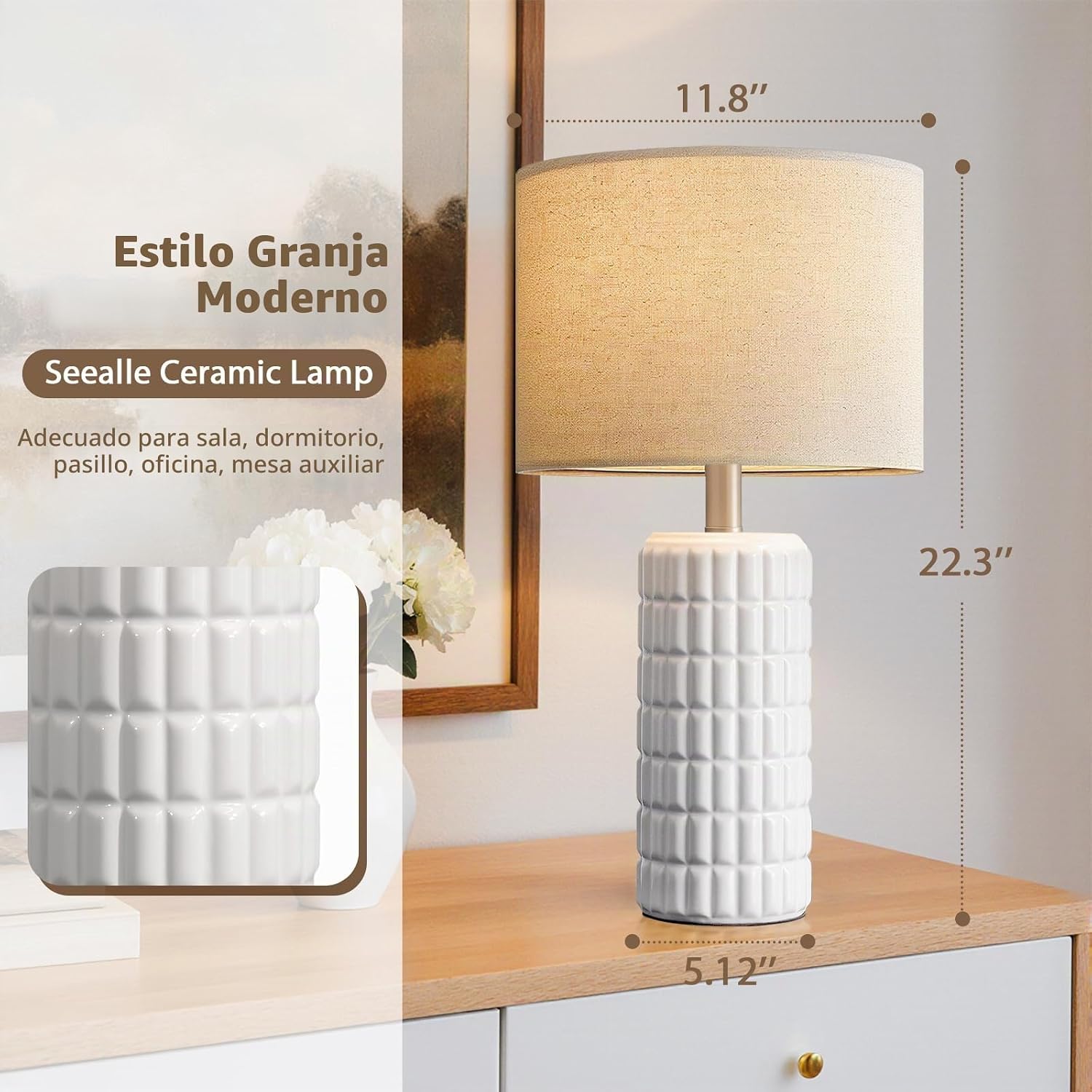 Seealle Juego de 2 lámparas de mesa de cerámica modernas de 58 cm -...