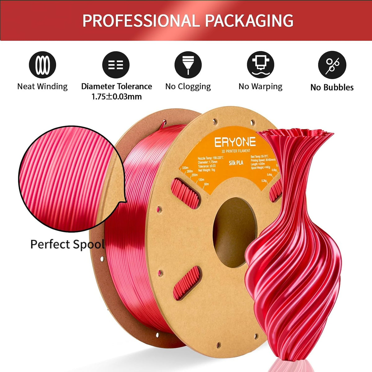 ERYONE Filamento de ácido poliláctico sedoso para impresora 3D, 1.7...