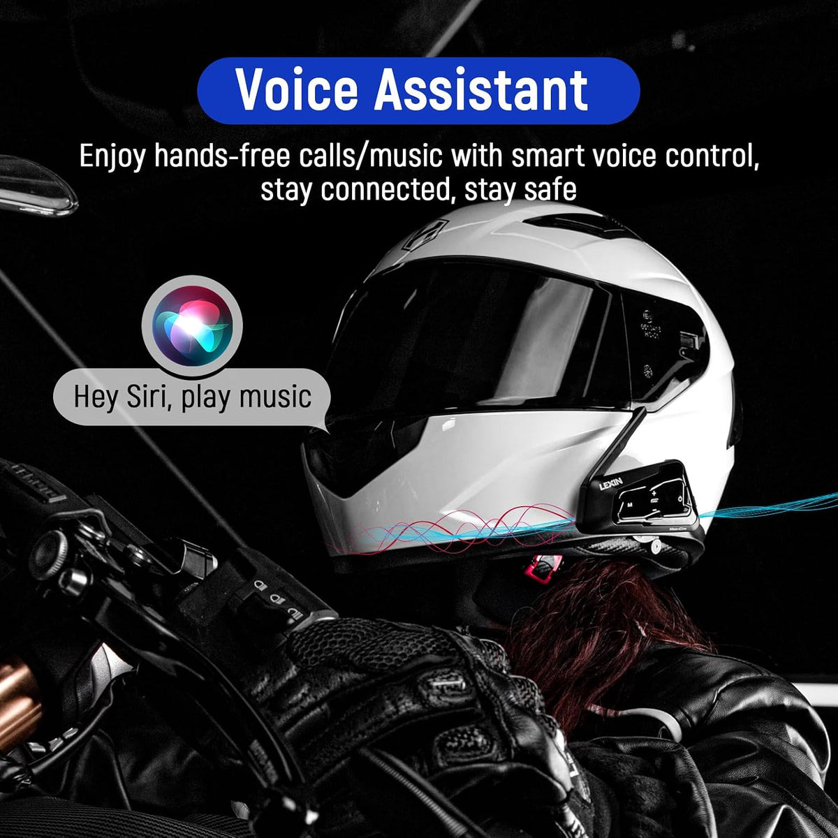 LEXIN MeshCom - Auriculares Bluetooth para motocicleta, intercomuni...