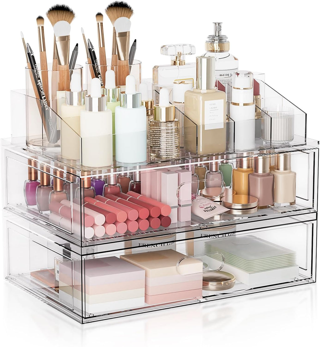 Organizador de maquillaje apilable transparente con cajón, cajones...