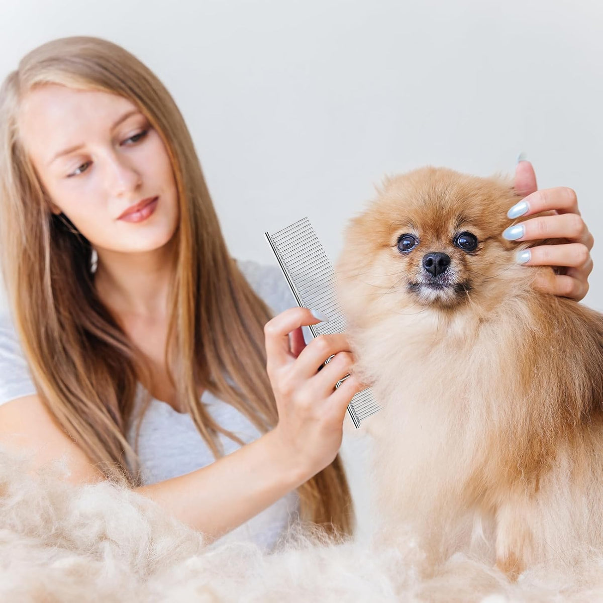 PETTOM 2 peines de acero inoxidable para perros, peine de dientes r...