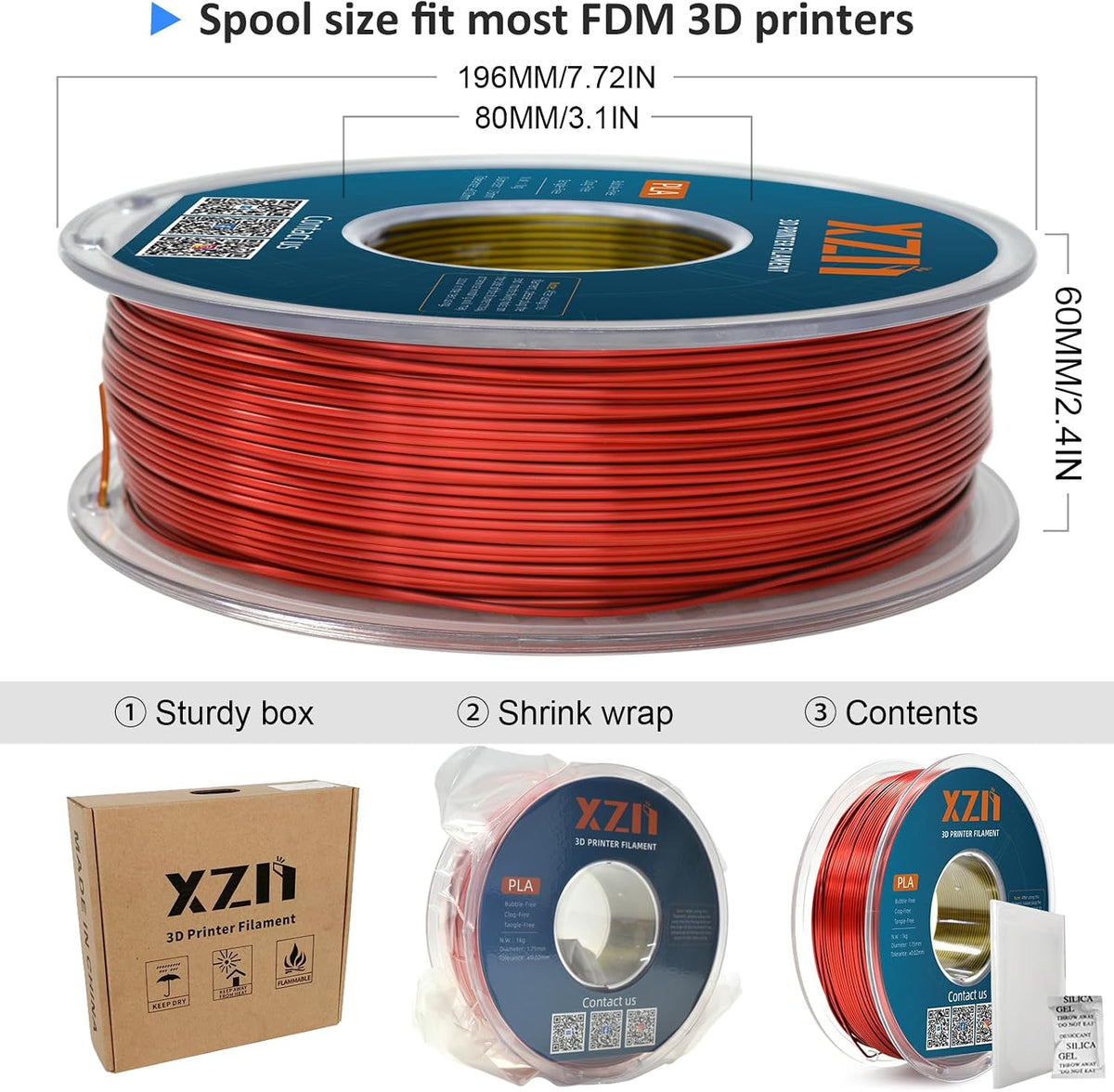 XZN Filamento PLA Seda Tricolor para Impresora 3D, Filamento PLA Se...