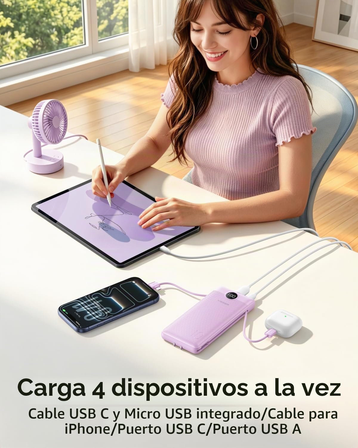 VEGER Cargador portátil para iPhone, Power Bank con cables integrad...