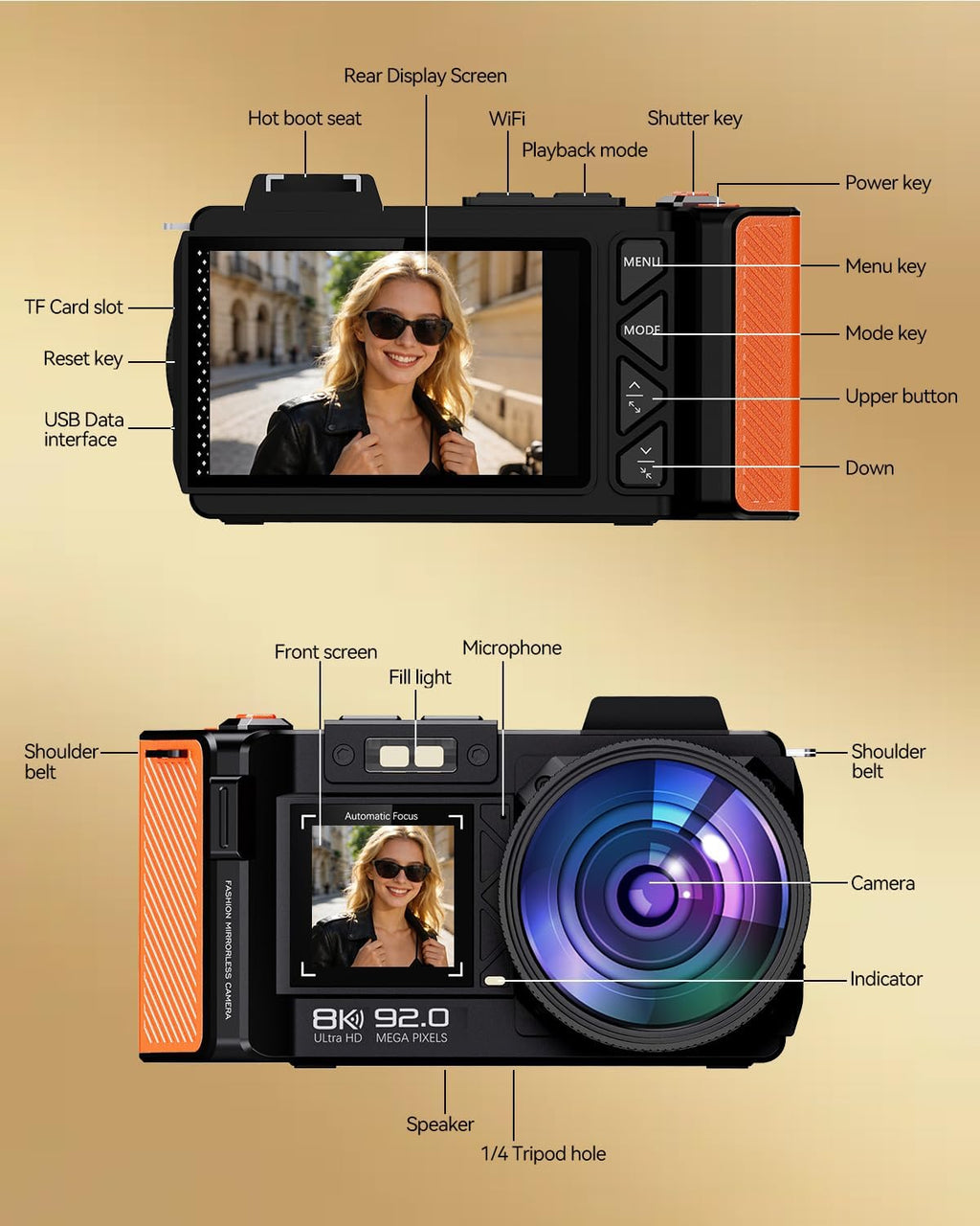 Cámara digital 8K para fotografía, cámara de vlogging WiFi de 92MP...